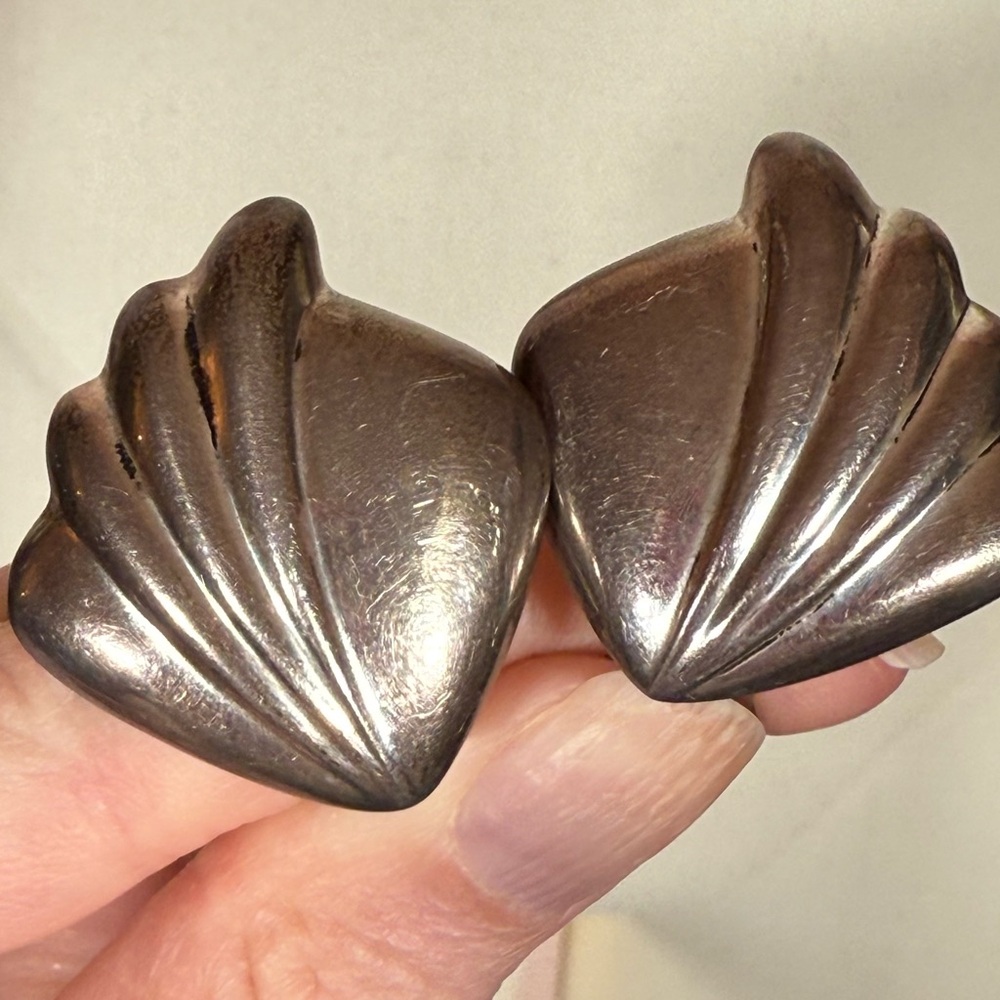 Vintage 1980 90 Sterling silver Puffy Art Deco Oversized Earrings